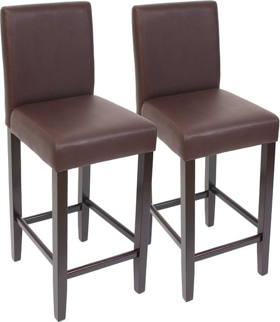 MCW Barhocker Cesena 2er-Set aus braunem Kunstleder mit Holzfüßen - Bild 1