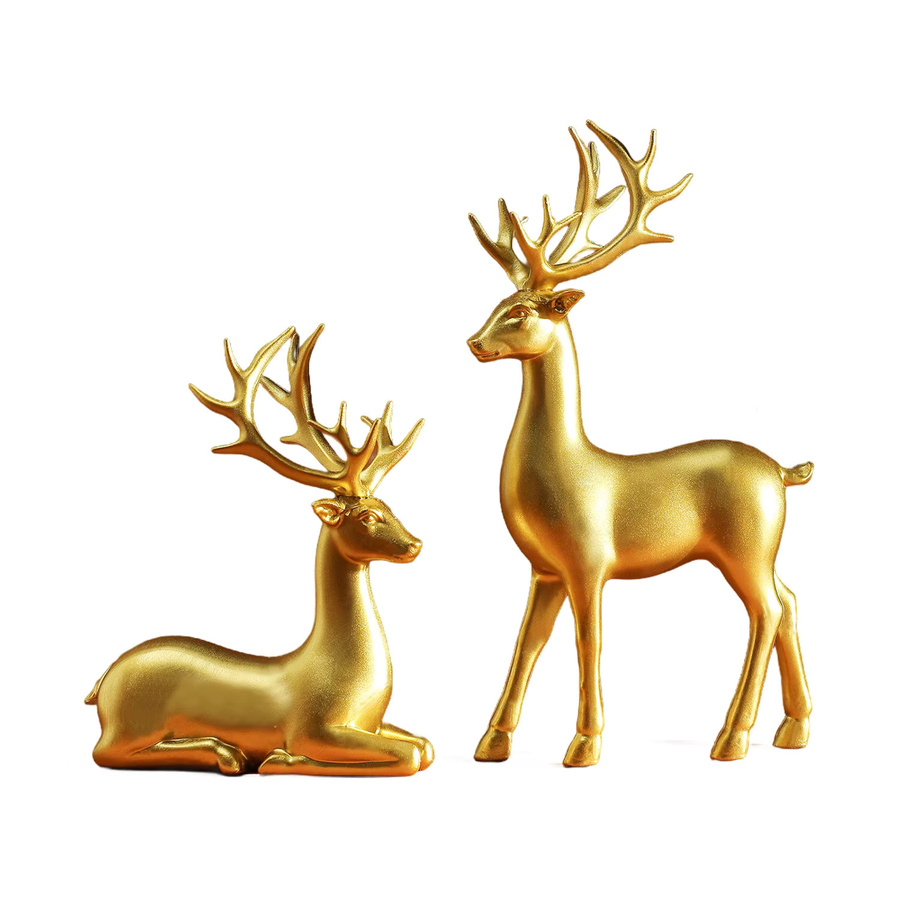 2-teiliges GUGUGUHOME Weihnachts-Rentier-Dekor aus Kunstharz in Weiß und Gold, stehende und sitzende Hirschfiguren für die Weihnachtsdekoration im Innenbereich - Bild 3