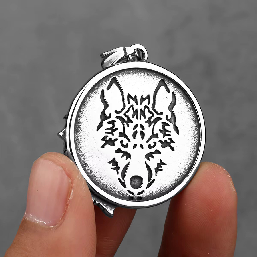 HNSP Halskette mit Wolfskopf-Anhänger, Edelstahl, Silber, Herren - Bild 3