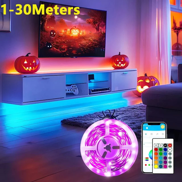 Saimili Smart RGB LED Streifen mit Bluetooth App-Steuerung und Fernbedienung, SMD5050 USB Musik Sync Lichtband Multicolor für Party und Zimmer - Bild 1