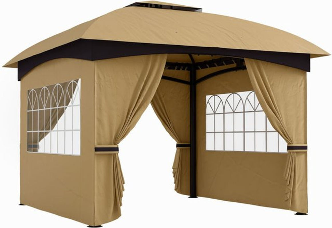Outsunny Gartenpavillon Beige mit 4 Seitenteilen und Doppeldach, Wasserabweisendes Partyzelt mit UV-Schutz und verzinktem Metallrahmen, B/T: 340 x 340 cm - Bild 1