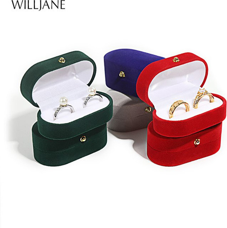 WILLJANE Schmuckbox aus Samt in Dunkelblau für Eheringe und Ohrstecker