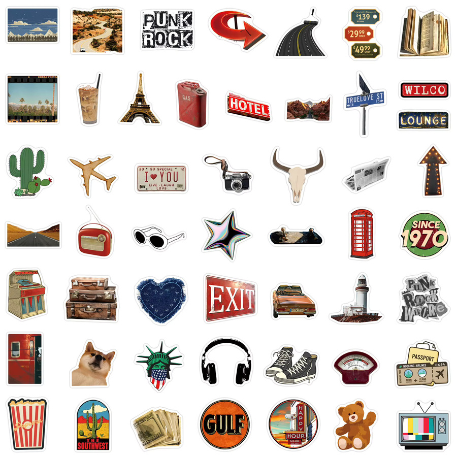 50 oder 100 Stück Amerikanische Vintage Ästhetische Aufkleber, Wasserfeste Sticker in Multicolour für Tassen, Notizbücher und Koffer - Bild 1