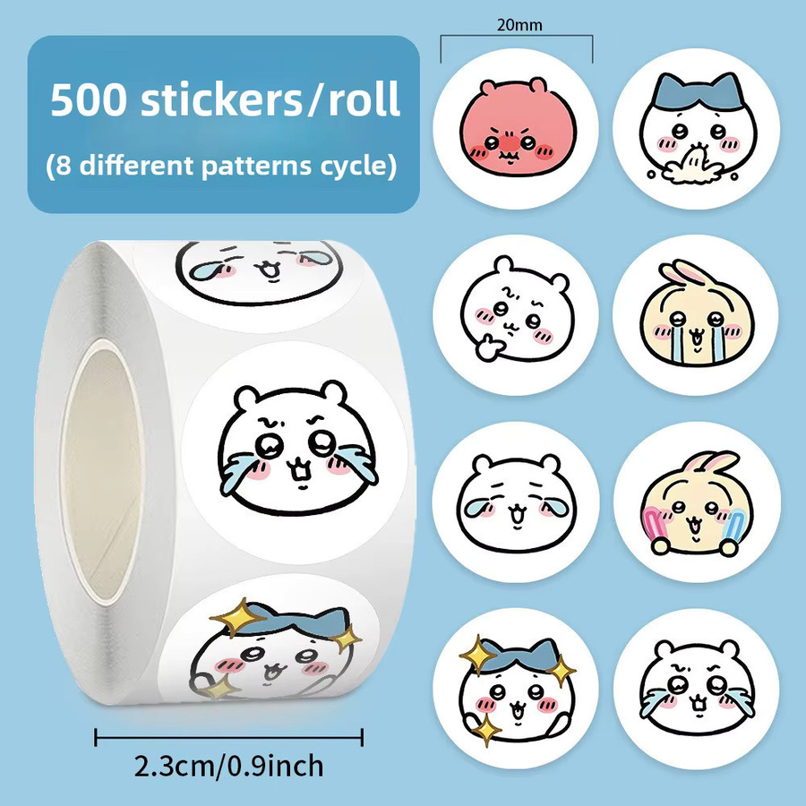 Selbstklebende Aufkleberrolle Jiyi mit Hachiware Usagi und Momonga Motiven in Mehrfarbig - Bild 1