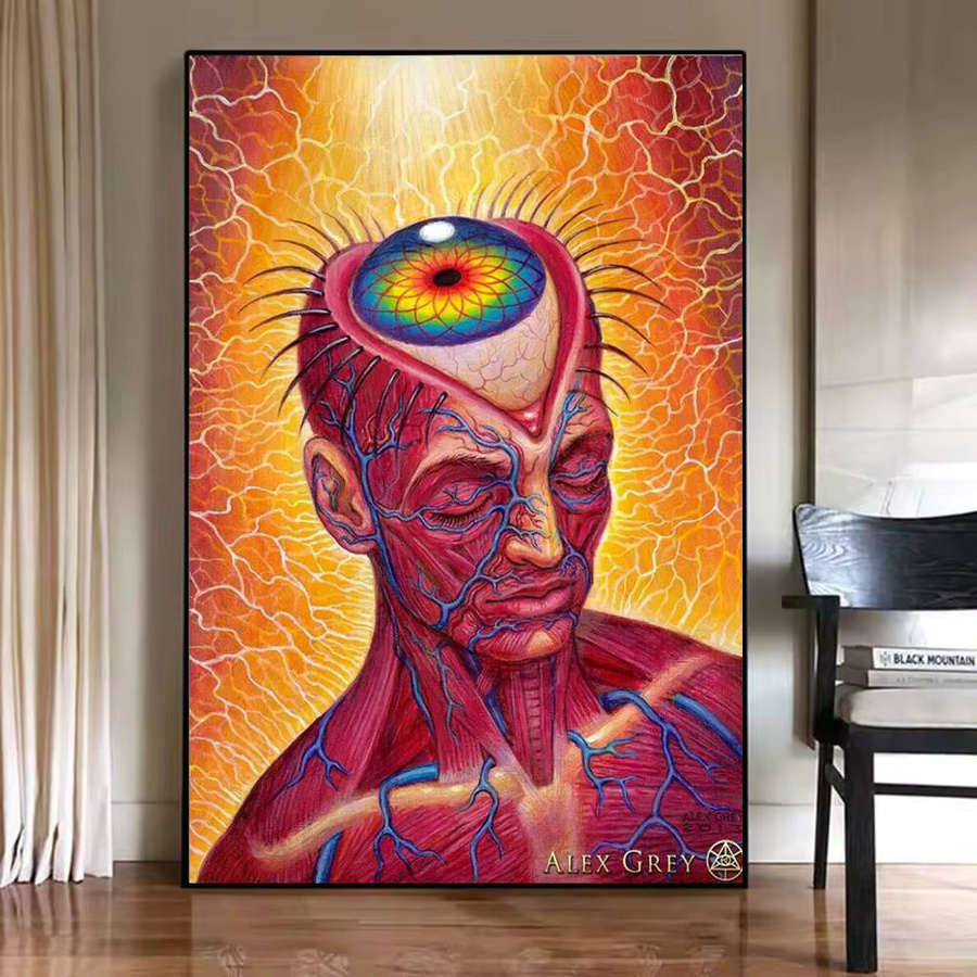 Abstraktes Alex Grey Trippy Psychedelic Poster als selbstklebender wasserfester Papieraufkleber in Multicolour - Bild 5