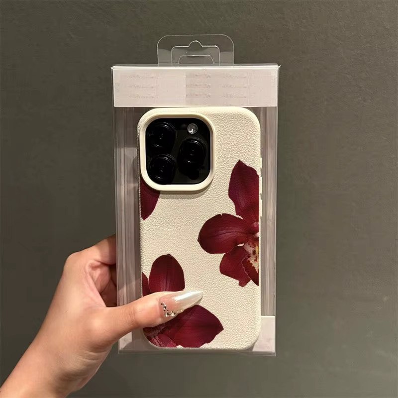 Handyhülle mit Lychee-Struktur und Orchideenmuster für Apple iPhone 17, 16, 15 Serien in Beige und Multicolour - Bild 2