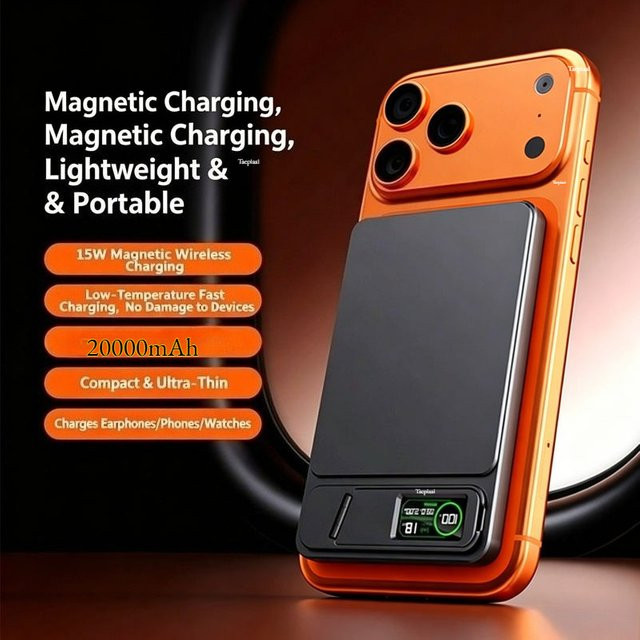 Taepiaai Magnetische Powerbank 20000mAh mit 15W Schnellladung für MagSafe in Orange - Bild 1