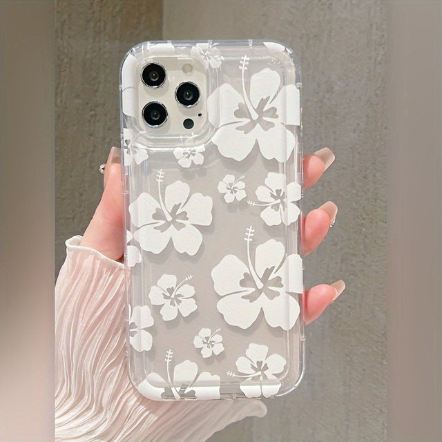 Transparente TPU Handyhülle mit weißem Blumenmuster für Apple iPhone 11 bis iPhone 17 Pro Max sowie Mini, Plus und Pro Modelle - Bild 1