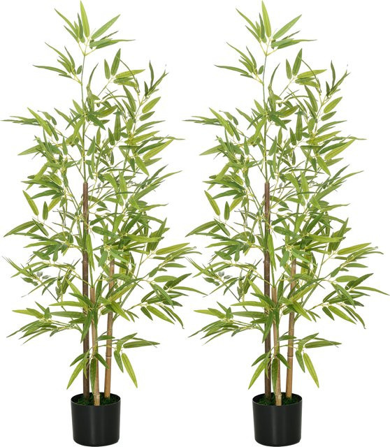 2er Set Künstliche Bambuspflanzen von Aosom mit Kunstmoos, Grün, Höhe: 120 cm - Bild 1