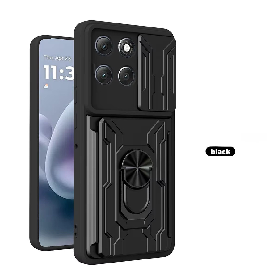 Stoßfeste Rüstung Slide Lens Handyhülle mit Kartensteckplatz für Motorola Moto Edge 60 Fusion G86 G56 G35 G15 G55 G85 G84 5G in Schwarz und Grün - Bild 7