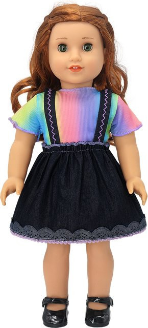LIN KUN Puppen-Set mit Regenbogen-Jeans-Hosenträgerrock, Zubehör, Bunt / Mehrfarbig - Bild 1