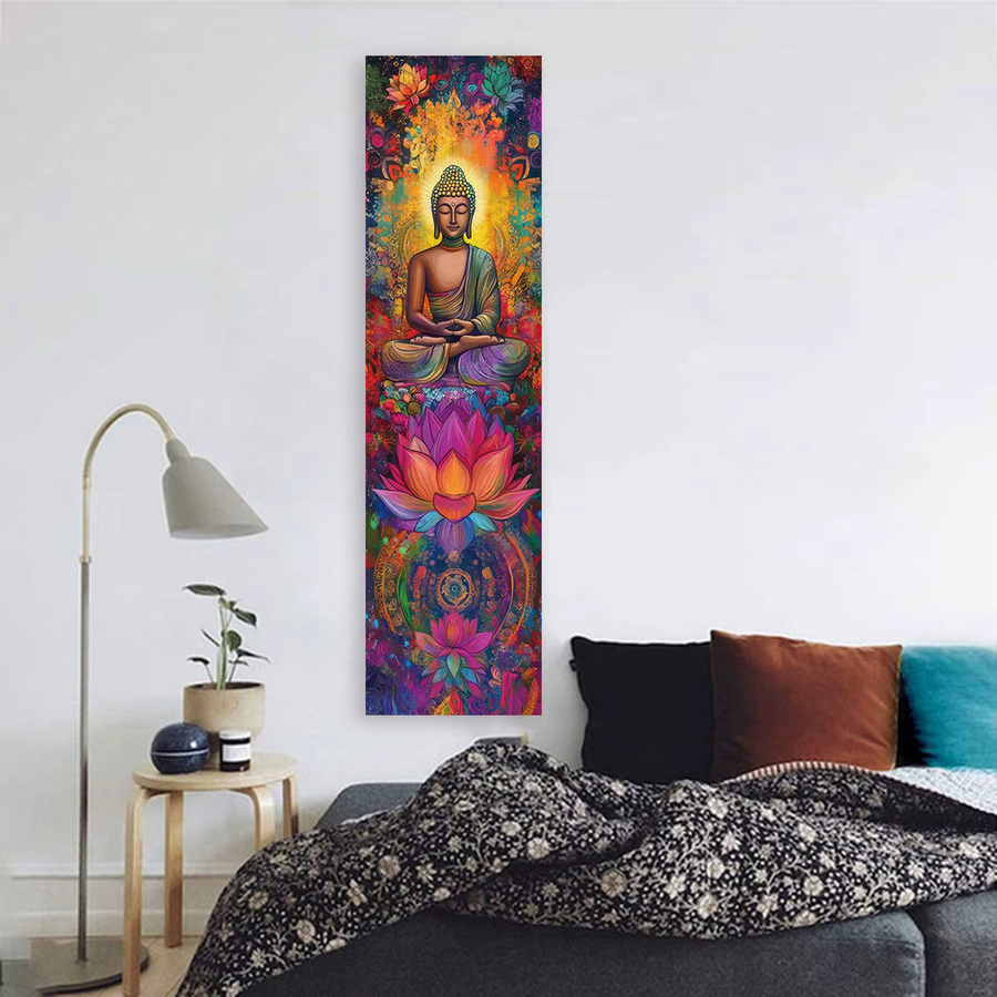 LVJIA Wandteppich mit Buddha-Statuen und Lotus-Mandala in Multicolor, Wandbehang für Meditation und Kunst, Breite: 40 cm, Höhe: 150 cm - Bild 2