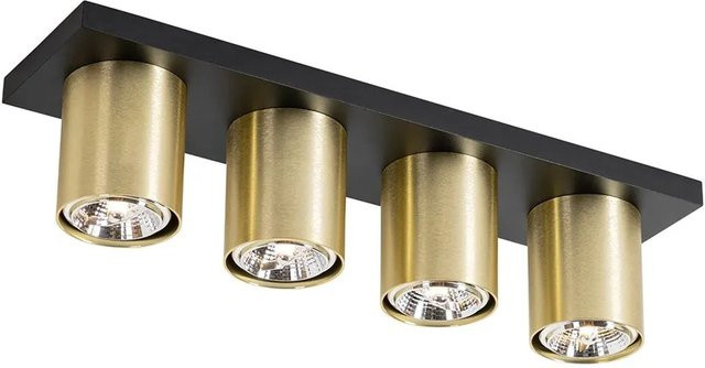 QAZQA Tubo Moderner Deckenstrahler aus Aluminium in Schwarz und Gold, 4-flammig, dimmbar, GU10 - Bild 1