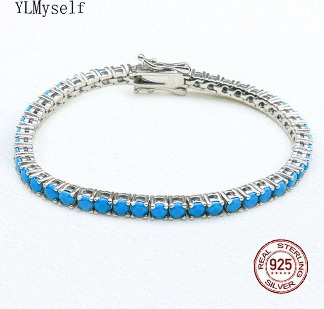 YLMyself Tennis-Armband, 925 Silber, Zirkonia, türkisblau, Unisex, 15–21 cm - Bild 1