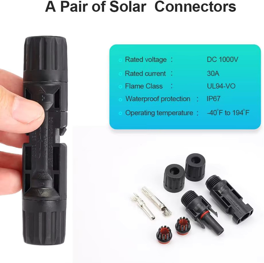 AOKIN Solarpanel-Kabelanschlüsse Set, 10 Stück, männlich und weiblich, IP67 wasserdicht, 1000 V, 30 A, 10 AWG, Farbe: Schwarz, inklusive Doppelschlüssel - Bild 3