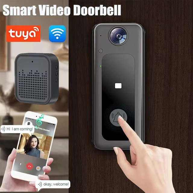 Tuya WiFi Smart Home Türklingel Kamera mit HD Video und Nachtsicht in Schwarz - Bild 1