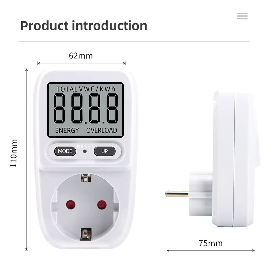 JUANJUAN Strom Power Meter Wattmeter mit LCD-Anzeige in Weiß zur Messung des Energieverbrauchs für EU und FR Steckdosen - Bild 2