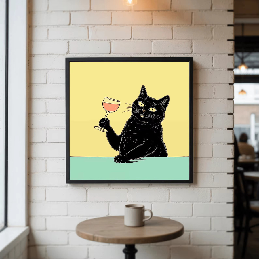SHENCHEN Wandposter mit schwarzer Katze und gelbem Motiv als skurrile Katzenkunst zur Bar-Dekoration - Bild 4