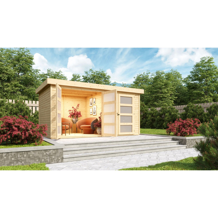 Karibu Holz-Gartenhaus Mühlenbach Natur Flachdach Unbehandelt B: 400 cm, T: 242 cm, H: 211 cm - Bild 2