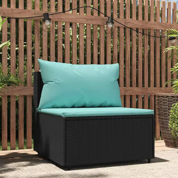 Modulares Garten-Mittelsofa aus Polyrattan mit Kissen in Schwarz für Garten, Terrasse und Balkon - Bild 8