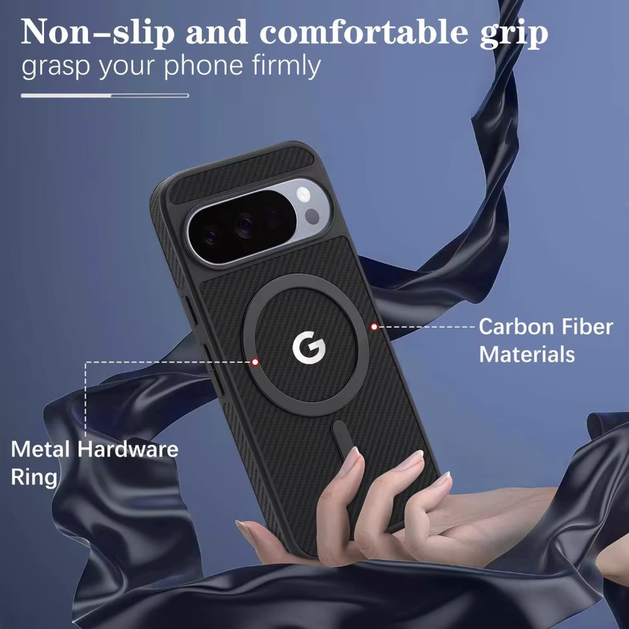 Luxuriöse MagSafe Schutzhülle im Carbon-Look aus Leder für Google Pixel 11, 10, 9 Pro XL und 10A in Schwarz - Bild 2