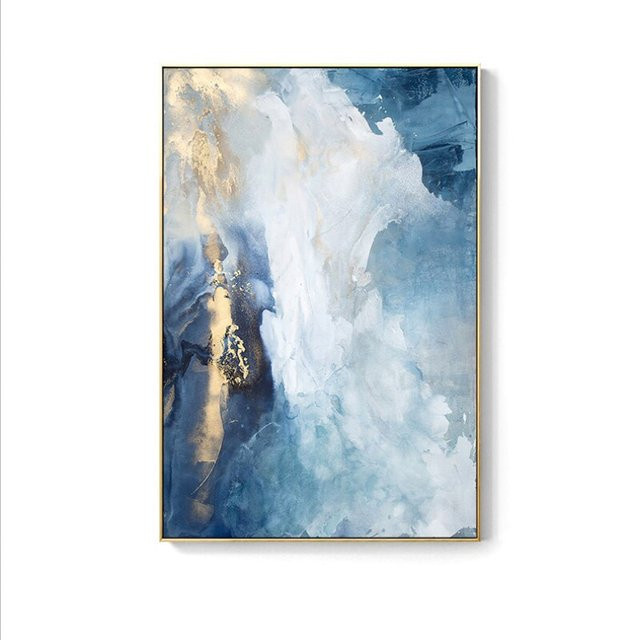 TPFLiving Leinwandbild Nordic Art Abstrakte Motive in Gold, Blau und Weiß, B/H: 60 x 80 cm - Bild 1