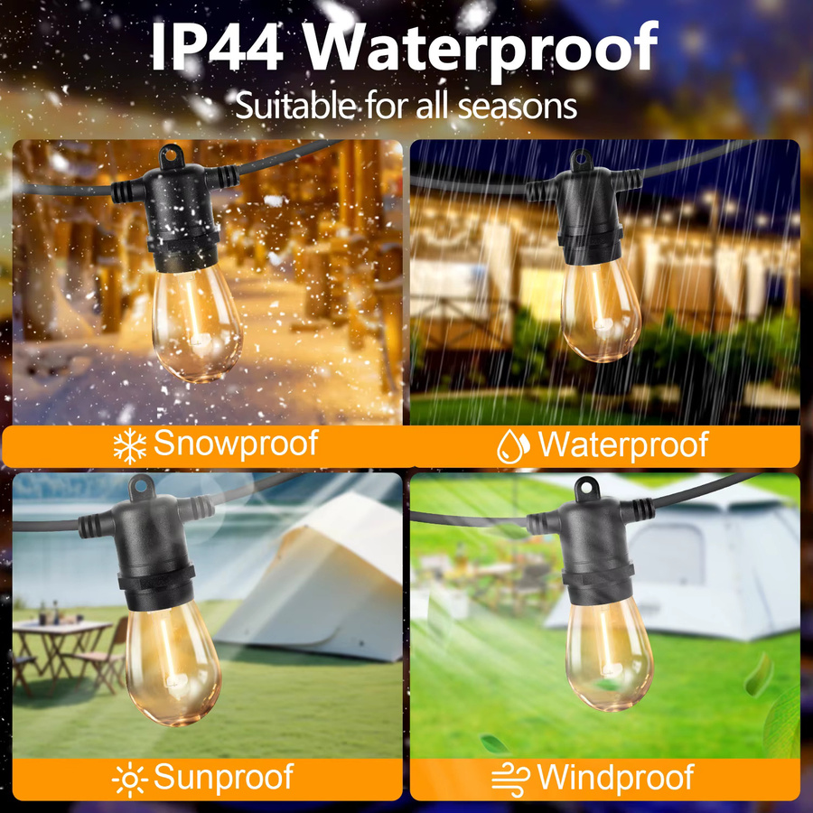 Grensk S14 LED-Außenlichterkette mit EU-Stecker, wasserdicht und bruchsicher, 1 W - Bild 5