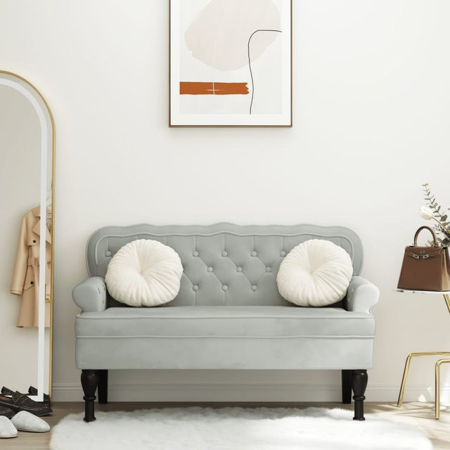 vidaXL Bank mit Rückenlehne aus Samt in Grau im Antik-Stil, B/T/H: 119,5 x 64,5 x 75 cm - Bild 2