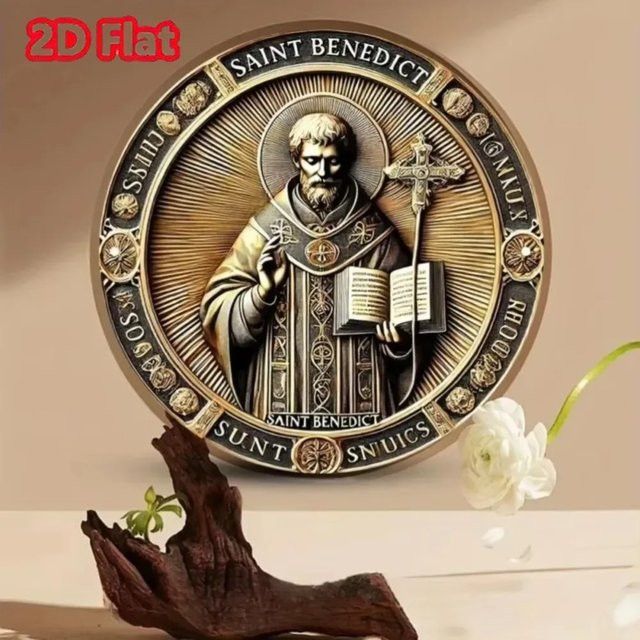 Saint Benedict Vintage runde Aluminium-Wandkunst von CIFBUY Durchmesser: 20 cm - Bild 1