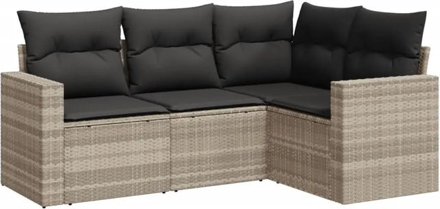vidaXL 4-tlg. Garten-Sofagarnitur in L-Form aus Polyrattan in Hellgrau mit UV-beständigen Kissen - Bild 1