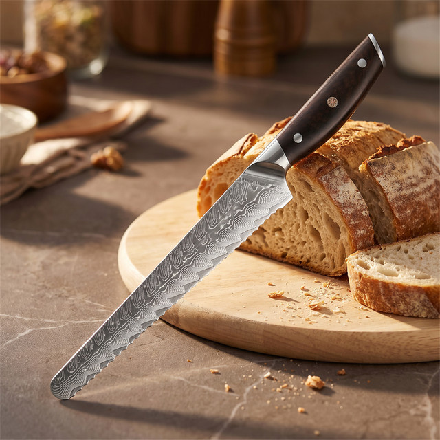 MOSTODOZO Brotmesser aus 67-lagigem Damaszener Stahl mit Holzgriff, 21,59 cm - Bild 1