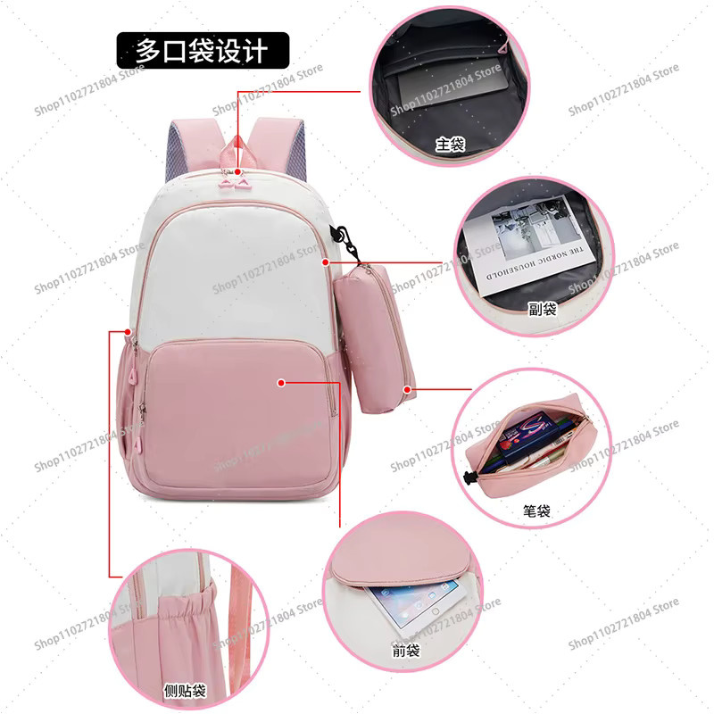Potdemiel Capibara Schulranzen mit Federmäppchen in Pink für Schüler mit Anime-Cartoon-Print - Bild 2