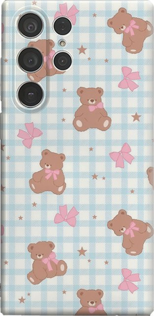 Stoßfeste doppellagige Handyhülle mit Schachbrett-Bär-Design in Hellblau für Samsung Galaxy S25 Ultra, S24 und S23 Ultra Plus - Bild 1