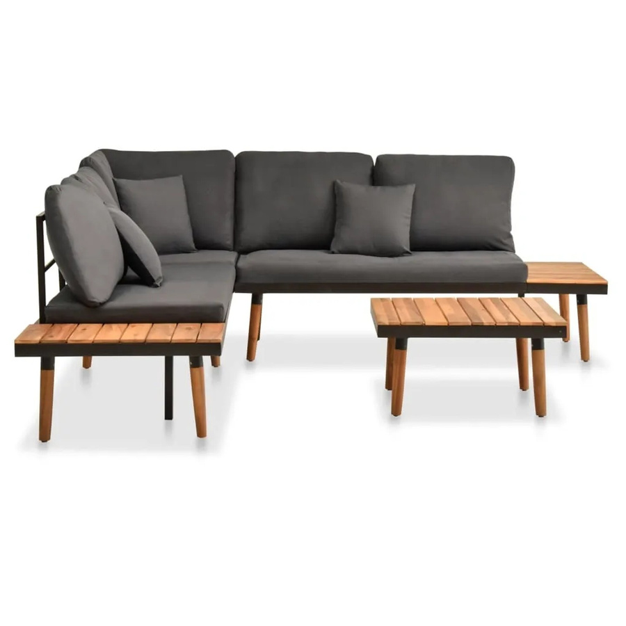 vidaXL 4-tlg Garten-Lounge-Set Modell 13 in L-Form aus Massivholz Akazie und pulverbeschichtetem Stahl mit grauen Auflagen - Bild 2