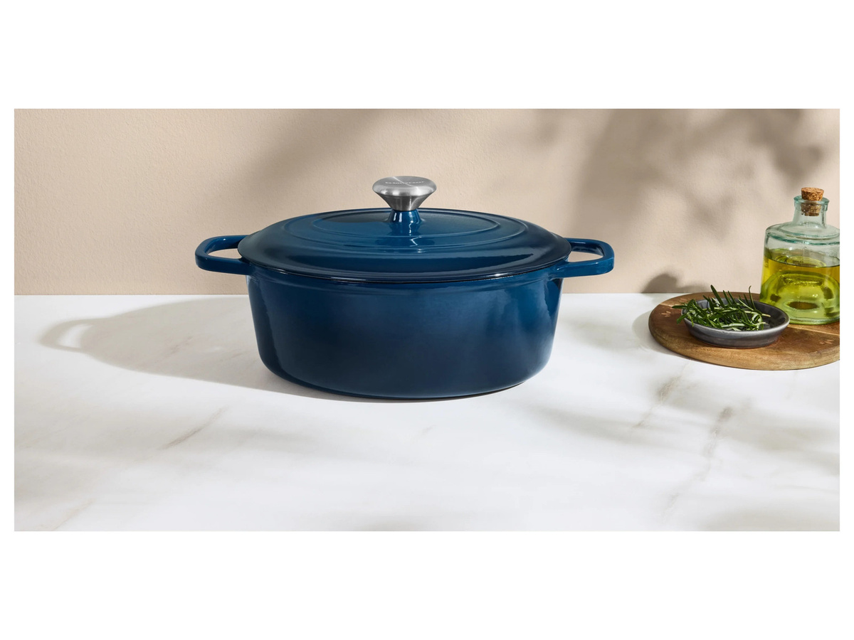 SILVERCREST Premium-Gusseisenbräter aus emailliertem Gusseisen in Blau - Bild 2