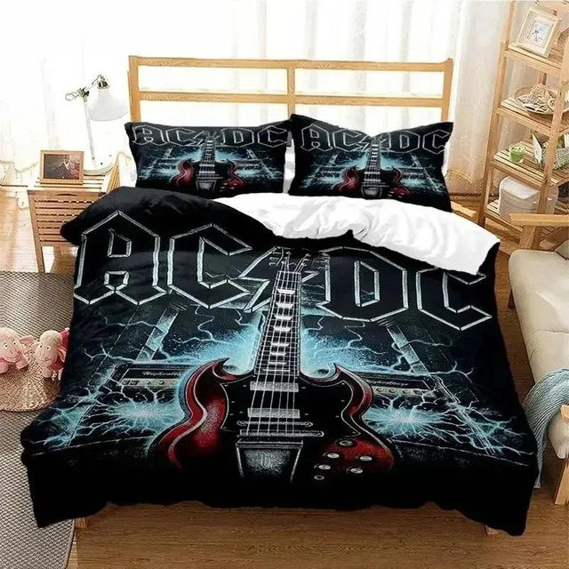 AC/DC Rockband Bettwäscheset mit 3D-Druck, Schwarz, B/H: 210 x 210 cm - Bild 1