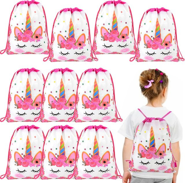 12er Set ZQNYCY Einhorn Kordelzug-Beutel aus Textil für Kinder als Geschenkverpackung und Süßigkeitenbeutel - Bild 1