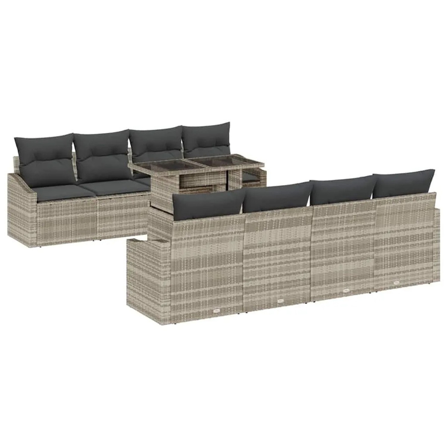 vidaXL Garten-Sofa-Set 7-teilig aus Poly-Rattan in Hellgrau mit Kissen und Tisch - Bild 2