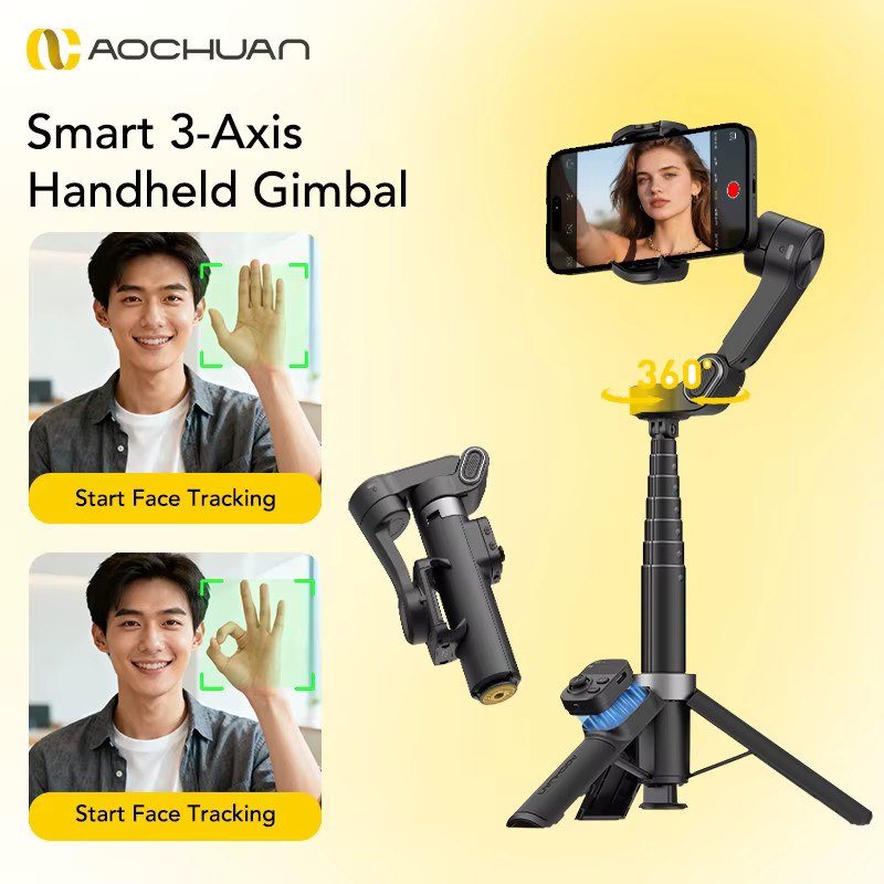 AOCHUAN Smart X3 3-Achsen Gimbal-Stabilisator mit 360 Grad Pan Rotation, integrierter Verlängerungsstange und Stativöffnung für iPhone und Android-Smartphones, Schwarz - Bild 2