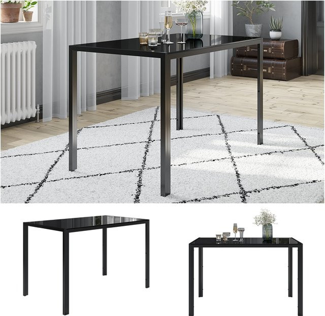 Vicco Esszimmertisch Grand Metall in Schwarz mit Glasplatte, modern und rechteckig, B/T/H: 120 x 70 x 75 cm - Bild 1