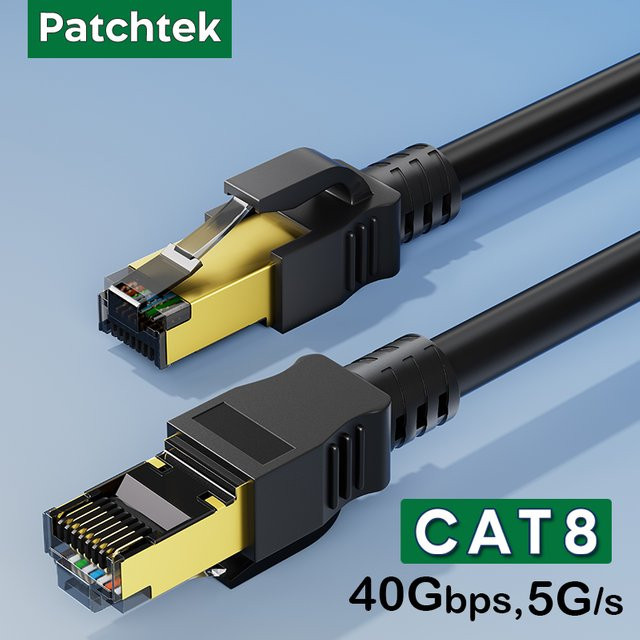 Patchtek Cat8 Ethernet-Kabel SSTP 28AWG 2000MHz LAN-Netzwerkkabel Schwarz - Bild 1
