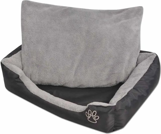 vidaXL Hundebett mit gepolstertem Kissen in Schwarz, Größe L, aus PU-beschichtetem Oxford-Gewebe und Kunstpelz - Bild 1