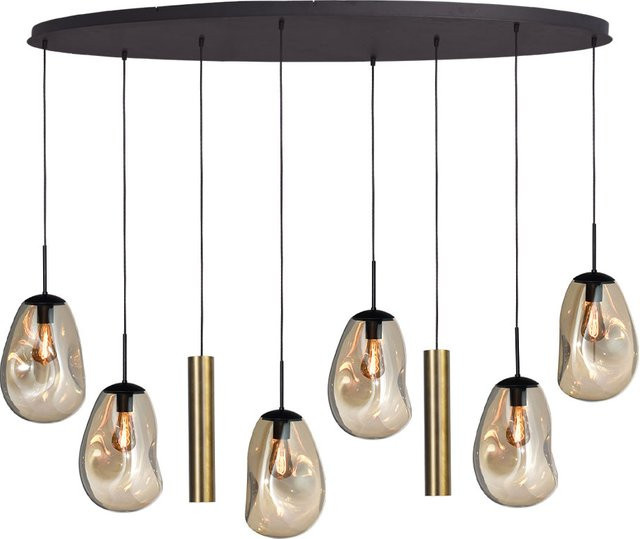Masterlight Lava 6/2 Pendelleuchte 8-flammig oval in Gold/Messing mit Glas in Gold Fumé - Bild 1