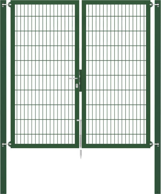 Doppeltor Flexo Plus in Grün mit Pfosten für Erdbodenmontage, Breite: 200 cm, Höhe: 200 cm, Pfosten B/T/H: 80 x 80 x 80 cm - Bild 1