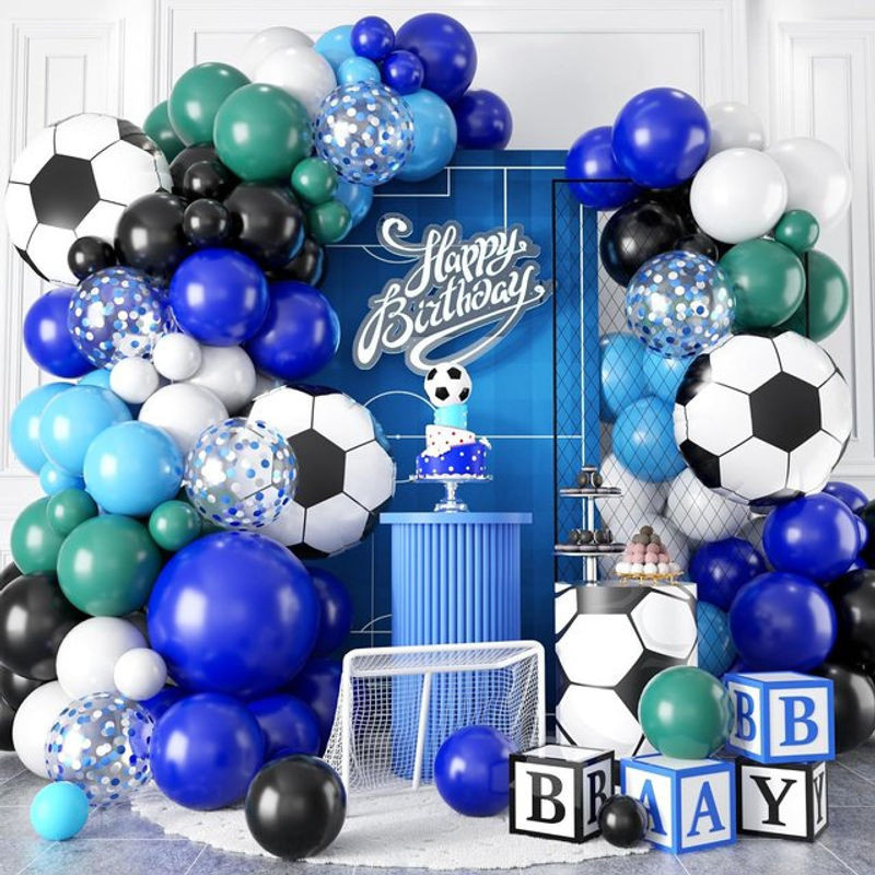 116-teiliges Ballonset mit Fußballmotiv in Blau für deine Geburtstagsdekoration und Ballonbogen-Set - Bild 1