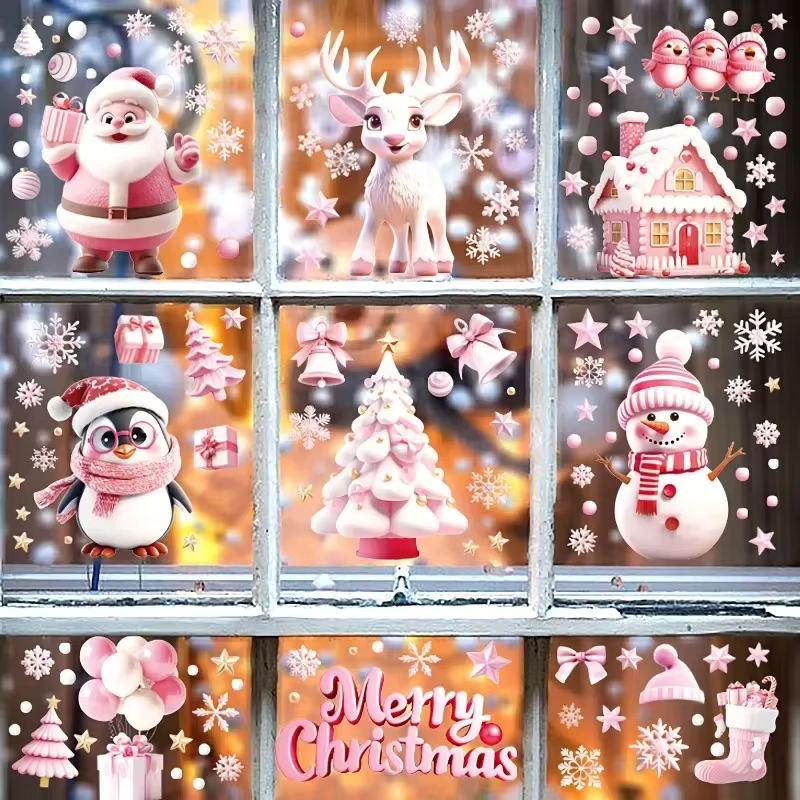 9 Blatt Weihnachts-Fensteraufkleber mit Weihnachtsmann, Schneemann und Rentier in Blau und Mehrfarbig für Kinder - Bild 2