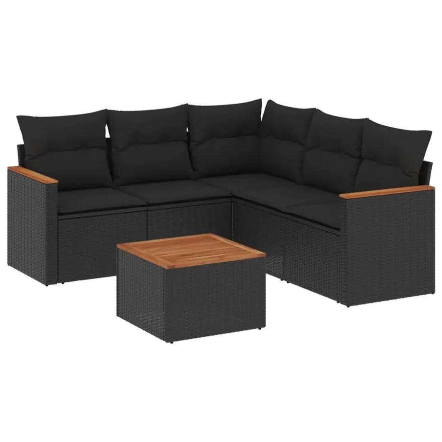 vidaXL 6-teilige Garten-Sofagarnitur in L-Form aus schwarzem Poly-Rattan mit Kissen und pulverbeschichtetem Stahlgestell - Bild 2