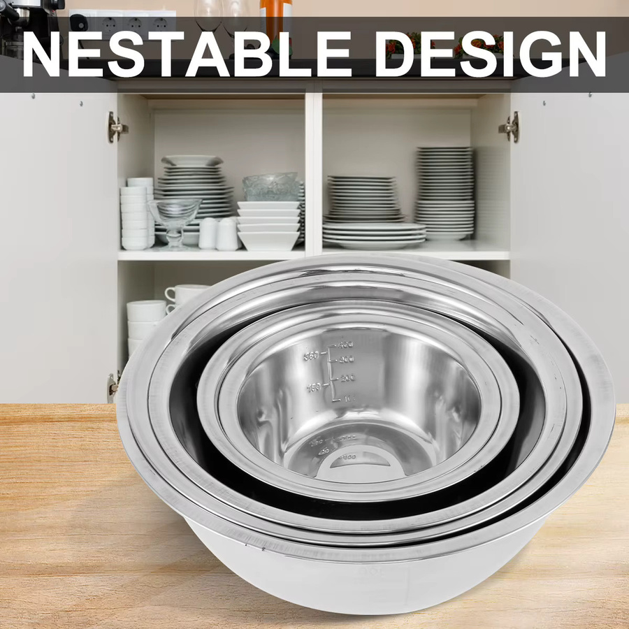 5-teiliges Willstar Rührschüssel-Set aus Edelstahl in Silber, runde Nistschüsseln für die Küche zum Kochen, Backen und zur Lebensmittelaufbewahrung - Bild 4