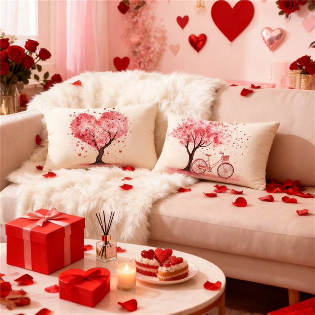 VIKAMA Kissenbezug mit Herzmuster für Valentinstag, wendbar, Weiß, B/H: 50 x 30 cm - Bild 1