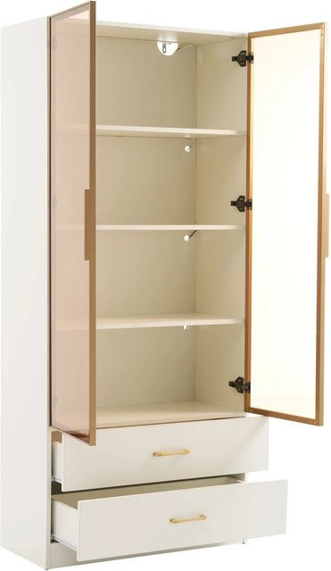 okwish Badezimmerschrank in Weiß mit integrierter Lichtleiste, 2 Schubladen und Glastüren, B/T/H: 75 x 35 x 170 cm - Bild 1
